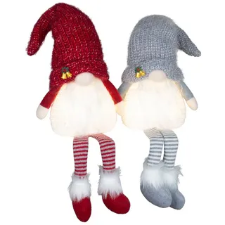 Christmas Paradise Weihnachtsfigur sitzender Wichtel 30cm (70cm) mit Beleuchtung (Dekofiguren, 2 St., im Set), Gnom Kantenhocker mit LED, 2 Designs, Weihnachtsdeko Rot-Grau