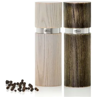 AdHoc Salz-/Pfeffermühle 2-er Set Gewürzmühlen Textura 15 cm manuell, (2 Stück), Keramik-Mahlwerk, hochwertiger Holzkorpus braun