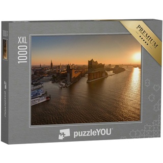 puzzleYOU Puzzle Hamburger Hafenpanorama bei Sonnenuntergang, 1000 Puzzleteile, puzzleYOU-Kollektionen Elbphilharmonie