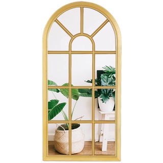 NAFGQIY Wandspiegel Gold Vintage Wölb Spiegel Fensteroptik, Spiegel Wanddeko Mit Rahmen, Französischer Fenster Spiegel Für Flur, Schlafzimmer, Wohnzimmer Leicht Und Robust