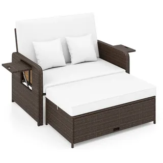 KOMFOTTEU Loungebett, 2-Sitzer Gartensofa Sonnenliege Doppelliege mit Liegefunktion weiß