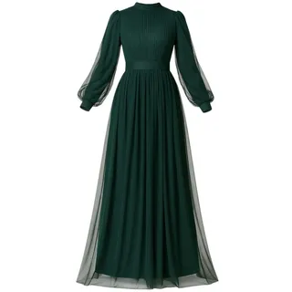 fashionshowcase Tüllkleid Damen Abendkleid Maxilänge Abaya-Stil - Modest Mode vollständig blickdicht & bedeckt grün 44(EU 42)