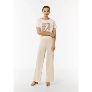 comma Chinos Hose Fließende Satin-Hose mit weitem Bein und elastischem Bund beige 32