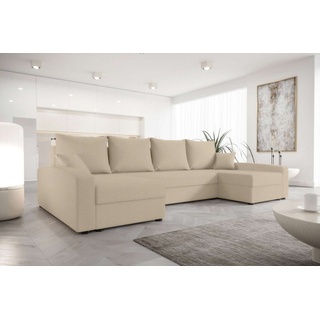 Stylefy Wohnlandschaft Addison, U-Form, Eckcouch, Sofa, Sitzkomfort, mit Bettfunktion, mit Bettkasten, Modern Design beige