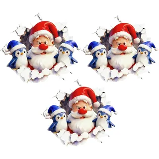 3Stk Weihnachtsmann Mauers Brechen Wandtattoo | 3D Weihnachtsmann Wandaufkleber | Cartoon Selbstklebend Weihnachtsman Wandtattoo | Lustige Wandaufkleber Aufbrechen Weihnachts Deko für Zuhause