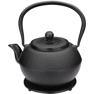 Weis Teekanne Gusseisen Schwarz 1100 ml + Sieb und Untersetzer, Maße: 15,5cm x 18,5cm x 13cm, 17944