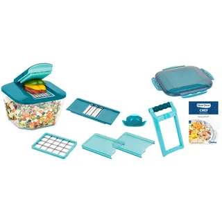 Gemüseschneider GENIUS "Nicer Dicer Chef Professional, Set 12-tlg.", blau (schwarz petrol), B:20,5cm H:24,5cm T:25cm, Zerkleinerer, Gemüseschneider, in ORIGINAL Nicer Dicer Qualität mit mehr Funktionen und Zubehör