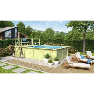 Karibu Rechteckpool Massivholzpool kdi Schwimmbecken Gartenpool, Massivholz, witterungsbeständig, wetterfest