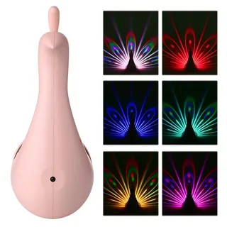 QUBEBU LED Nachtlicht Baby Kinder Nachtlicht Pfauenmuster Projektor Touch LED Wandleuchte, Rosa, LED fest integriert, Silikon Nachtlicht Baby Tischlampe für Kinderzimmer Babyzimmer Deko, mit Fernbedienung, 9 Modi, Wandleuchte für Party Schlafzimmer Geschenk