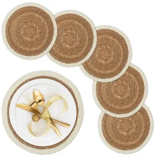 relaxdays Platzset Geflochtene Tischsets 6-teilig braun