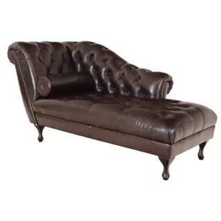 Chaiselongue Chesterfield Delano aus echtem Rindsleder Braun