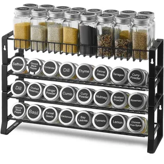 Vevor abnehmbares Gewürzregal 4-stöckiger Gewürzhalter Organizer, stapelbarer Gewürzständer (401 x 116 x 271 mm), Küchenaufbewahrung für Arbeitsplatte, Küchen-Vorratsschrank, Speisekammer Schwarz