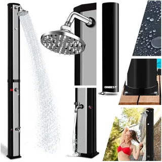 Onbest Solardusche mit Regenschutz Thermometer Bodenplatte, 35 Liter, 3,5 bar, Snap-In Aufbau schwarz|silberfarben