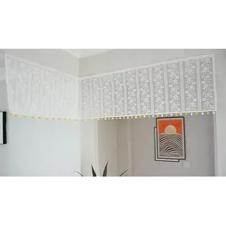 Devola Scheibengardinen Spitze Kurz Gardinen mit Blumenmuster weiß küchengardine Transparent Bistrogardine Landhausstil weiß Spitze kurzstores Gardinen modern BxH 200x50cm Kräuselband 1 Stück