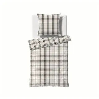 FLEURESSE Lech Wexford kariert Baumwolle grau/beige 135 x 200 cm + 80 x 80 cm