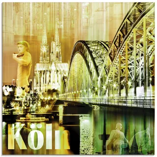 Glasbild ARTLAND "Köln Skyline Abstrakte Collage II" Bilder Gr. B/H: 50 cm x 50 cm, Glasbild Gebäude quadratisch, 1 St., gelb Glasbilder in verschiedenen Größen
