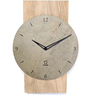 Natuhr Schiefer Wanduhr - Zugspitze - Holz Eiche Schiefer Stein Made in Germany (Heller Schiefer - Eiche unbehandelt, Funk-Uhrwerk)