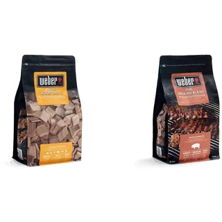 Weber 17622 Räucherchips Buche, 700 g, dezentes Räucheraroma, Fleisch und Gefügel, Aroma, Räuchern, Grillen, Braun, 17.8x8.9x30.5 cm & 17664 Räucherchips für Schweinefleisch, 700g