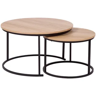 2er-Set Couchtisch - Artisan Eiche - Gestell schwarz