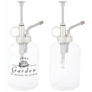 esschert design Sprühflasche, (Set, 2-tlg), Zerstäuber mit Motiv "Garden", aus Glas, Maße: 9.4 x 7.7 x 20 cm bunt|silberfarben