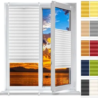 Jalousien Fenster Raffrollo, Fenster Plissee 78 x 100 cm, Nach Maß Qualität Ohne Bohren, Lichtdurchlässig Faltrollo Raffrollo, Plissee Sonnenschutzrollo, für Fenster & Tür, Weiß