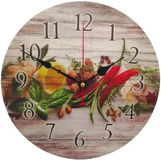 YOAI Wanduhr Küchenuhr Antik Nostalgie Rustikale Landhaus Quarz ohne Tickgeräusche Küchenuhr 30CM / 12 Zoll (Gewürze mit Chili)