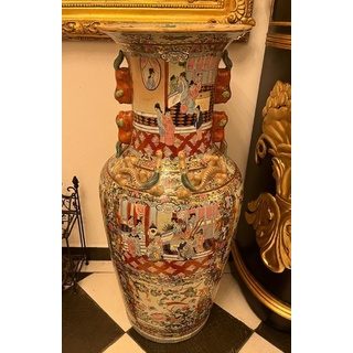 Casa Padrino Luxus Barock Deko Vase Mehrfarbig Ø 33 x H. 92 cm - Antike Chinesische Porzellan Vase - Chinesische Luxus Barock Deko Accessoires