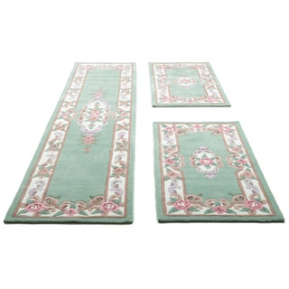 Bettumrandung Ming THEKO, Höhe 14 mm, (3-tlg), Bettvorleger, Läufer-Set, hochwertiges Acrylgarn, florales Design grün