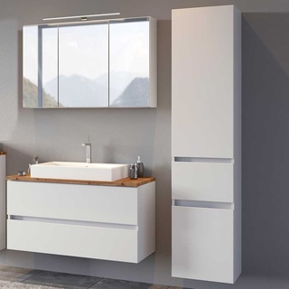 Kleines Badezimmer Set in Weiß und Wildeiche Optik Made in Germany (dreiteilig)
