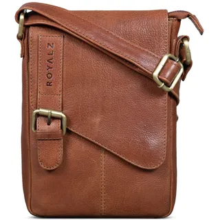 ROYALZ 'Louisiana' Leder Umhängetasche Klein für Männer Herren Ledertasche Mini Seitentasche Vintage Look Tasche zum Umhängen, Farbe:Texas Braun - L