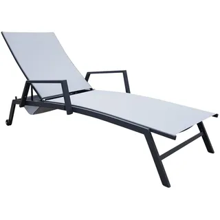 ALEOS. Sonnenliege Gartenliege Relaxliege Viveros mit Armlehne 6fach verstellbar- Liegefläche aus atmungsaktiven Kunststoffgewebe mit praktischer Buchablage mit Rollen