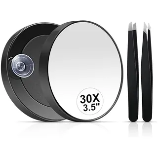 AFKSMILE Vergrößerungsspiegel 30/40 fach Vergrößerungsspiegel, Kleiner Kosmetikspiegel mit Pinzette, Vergrößerungsspiegel Set für Reise, Bad, Zuhause, Geschenk für Frauen
