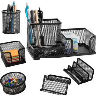 Popshyly 6 StüCk/Set Metall Schreibtisch Organisation Stift Halter Organizer BüRo Stift Halter Multifunktion Speicher Schwarz Metall Gitter