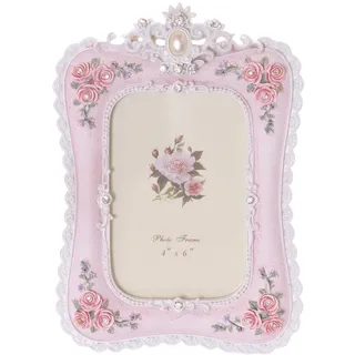 BM-018 Rosen Dekor Barock Romantisch Landhaus Stil, Foto-Bilderrahmen Dekoration, Fotogröße 10x15cm (4x6zoll), Rosa
