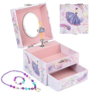 Anyiner Schmuckschatulle mit Spieluhr, Kinder-Schmuckkästchen Musikkästchen mit sich drehenden Ballerina, Schmuckkästchen Mädchen Geburtstagsgeschenk für Kinder von 3-10 Jahren (Rosa Ballerina)