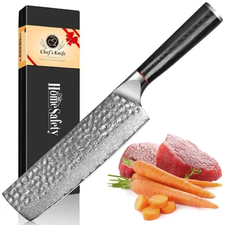 Home Safety Damast Chinesisches Hackmesser 17.4 cm 67 Schicht VG-10 Damaszener Stahl, Damast Nakiri messer Profi Fleischmesser Damast Gemüsemesser mit Ergonomischer Griff