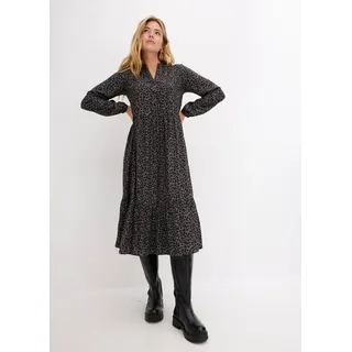 bonprix Midikleid aus Viskose, A-Linie, mit Leomuster grau L (46)