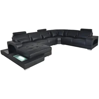 Xlmoebel Wohnlandschaft Elegantes Ledersofa mit USB-Anschluss und LED-Beleuchtung, Ledersofa, Hergestellt in Europa schwarz