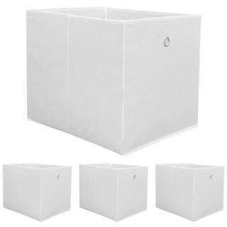 DuneDesign 4er Set Aufbewahrungsbox für Kallax Regal - 33x38x33 Stoff Box mit Öse - Faltbox Weiß