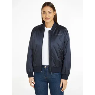 Bomberjacke TOMMY HILFIGER "ESS MINI CORP REGULAR BOMBER" Gr. M (38), blau (dunkelblau) Damen Jacken Übergangsjacken mit Tommy Hilfiger Markenlabel