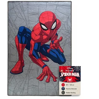 Disney Home Kinderteppich - Offiziell lizenzierter Kinderspielteppich für Kinderzimmer, Spielzimmer - rutschfeste und waschmaschinenfeste Spielmatte für Kinder, Spiderman Teppich 80 x 120 cm