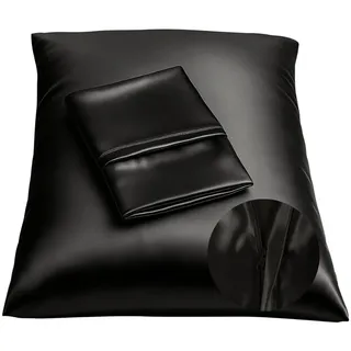 Shop Bedding Luxus Satin Kissenbezug für Haar-Satin Euro Kopfkissenbezug mit Reißverschluss, Blissford Königin (2-Pack) Schwarz