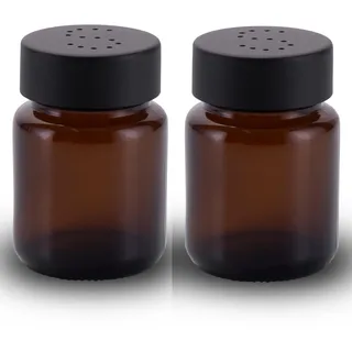 Koffs Design Salzstreuer und Pfefferstreuer Set aus Braunglas - Salt Shaker mit Edelstahl Deckel – Streuer für Pfeffer und Salz - Tischstreuer klein und modern - Salz - 2 Stück