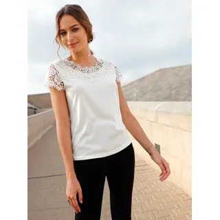 Spitzenshirt LADY "Shirt" Gr. 38, weiß (wollweiß) Damen Shirts Jersey