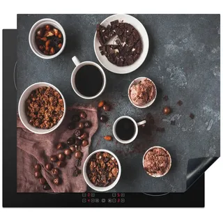 MuchoWow Herd-Abdeckplatte Kaffee - Schokolade - Beton, Vinyl, (1 tlg), Küche Herdabdeckplatte Ceranfeld Vinyl Einteilig, 59x52 cm 59 cm x 52 cm x 0.2 cm