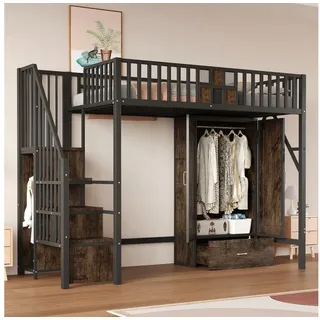HAUSS SPOLE Hochbett 90x200 mit matratze Bettgestell Jugendbett mit Schreibtisch & Schrank
