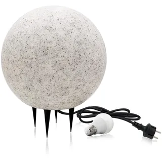 ekobi Stein Kugelleuchten Außen Wasserdicht und Winterfest IP65 Gartenlampe Aussen, IP65 Kabel 2m Garten Deko, Gartenleuchten mit Strom (ø38 cm (L) + Glühbirne)