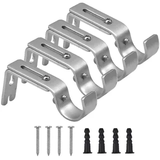 Gardinenstangen Halter, 4 Stück Verstellbare Wandhalterung, Metall Gardinenstange Halterungen Vorhangstange Halterung, Gardinenstangen Wandhalterung mit Schrauben für Gardinenstangen (Silber)