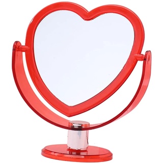 Jorzer Herzform Spiegel Liebe Herz Spiegel stehender Spiegel doppelseitig Desktop Spiegel drehbar für Frauen Mädchen Makeup Kosmetisches Werkzeug 6,5x19cm - rot