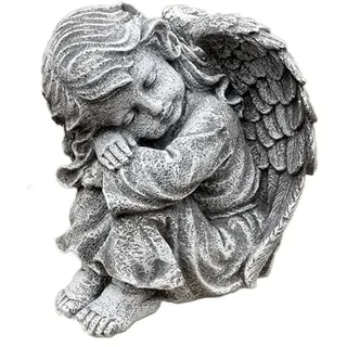 stoneandstyle Steinfigur Engel Mädchen sitzend groß aus massivem Steinguss – 23 cm frostfest & wetterfest – Schutzengel Gartenfigur für Grab, Garten, Terrasse & Gedenkstätte